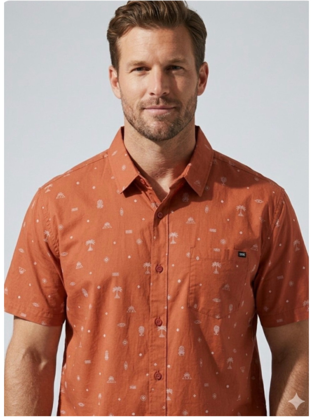 Men's Billabong Button Up Shirt size XL Burnt Orange Chase Desert Aztec Print